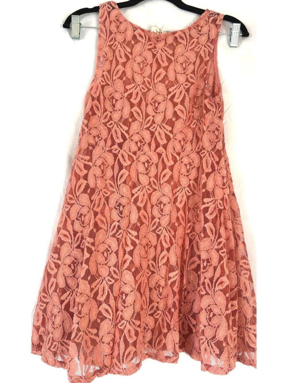Free People Lace Dress Coral Sleeveless Boho Mini Fit Flare Womens S